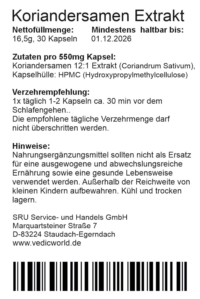 Koriandersamen Extrakt 12:1 Kapseln