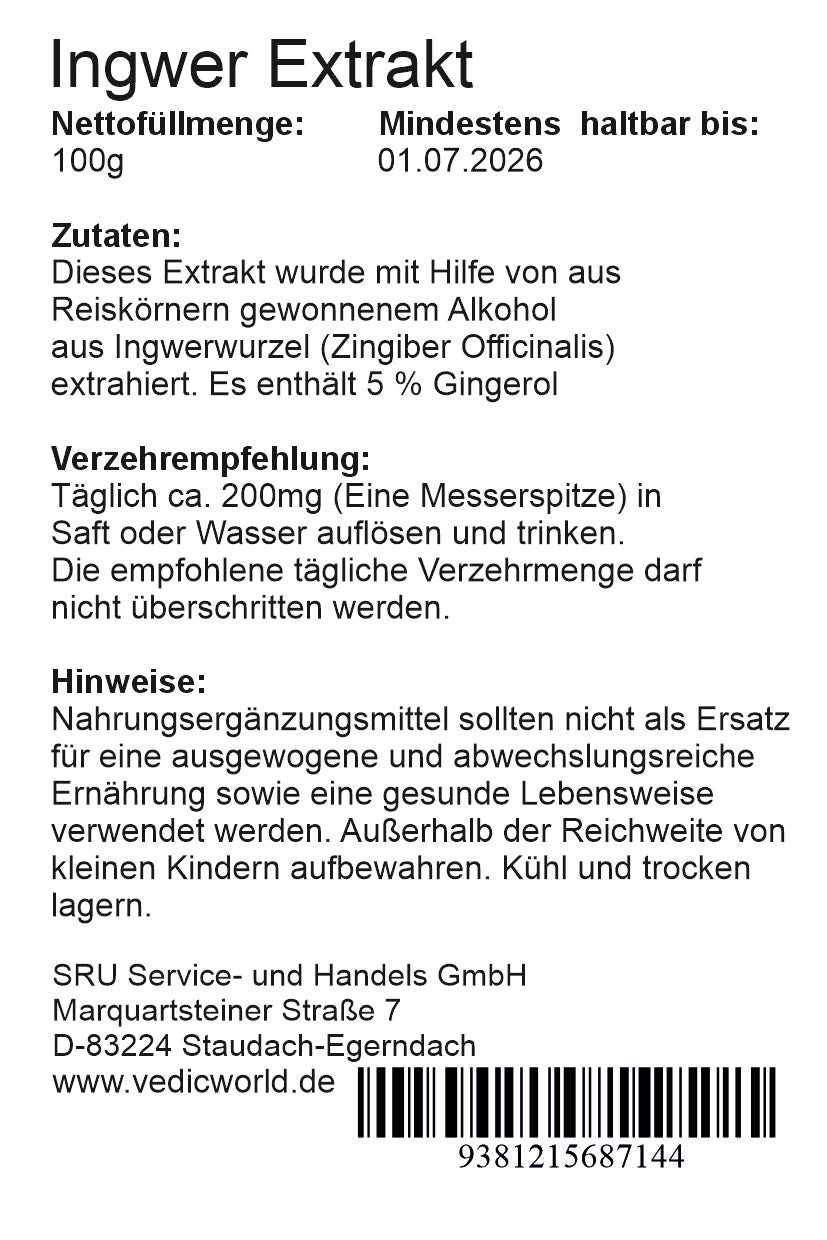 Ingwer Extrakt mit 5 % Gingerol