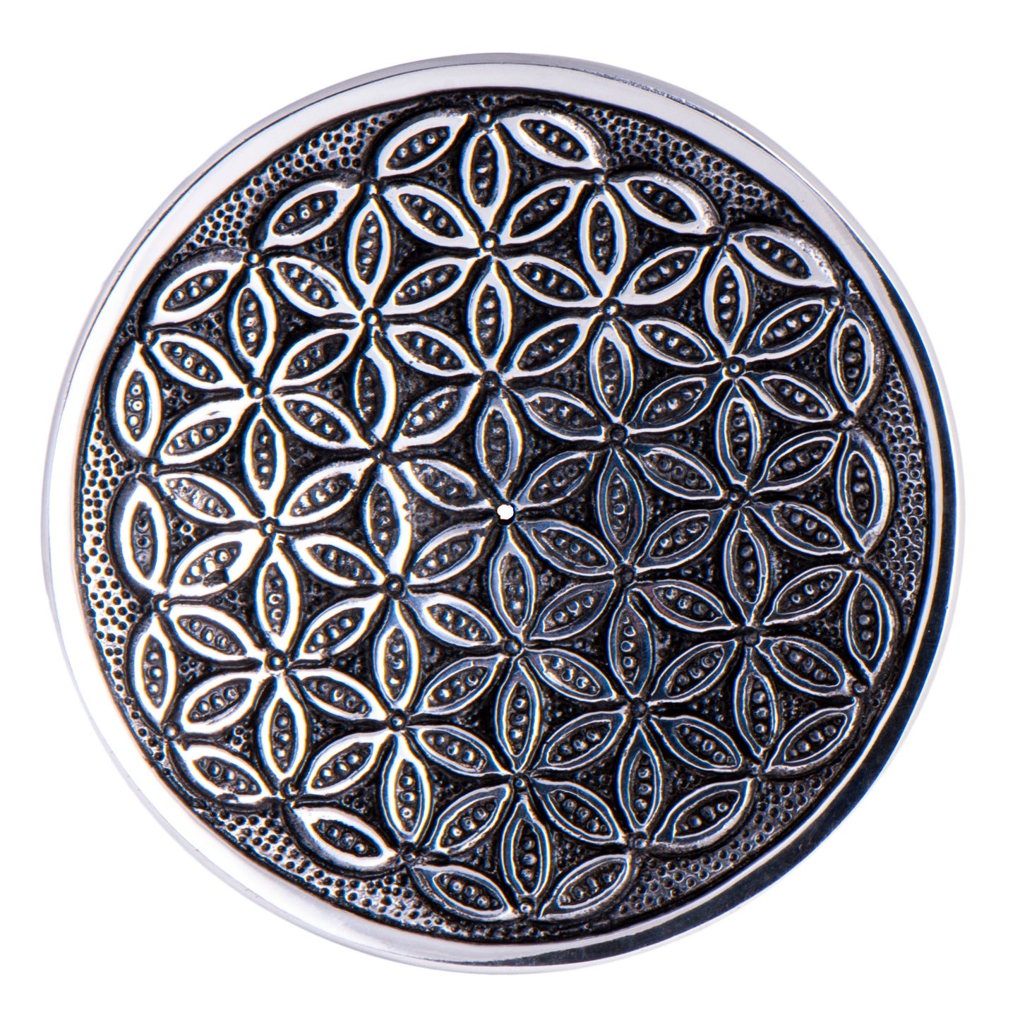 Stäbchenhalter Blume des Lebens, Weißmetall, rund
