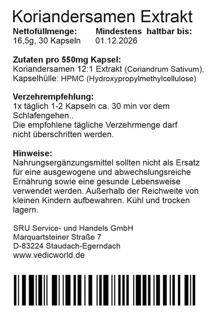 Koriandersamen Extrakt 12:1 Kapseln
