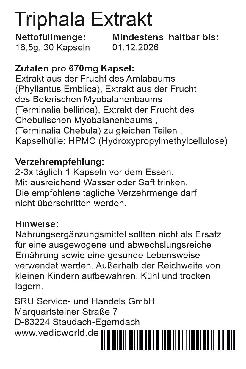 Triphala Extrakt 10:1 Kapseln